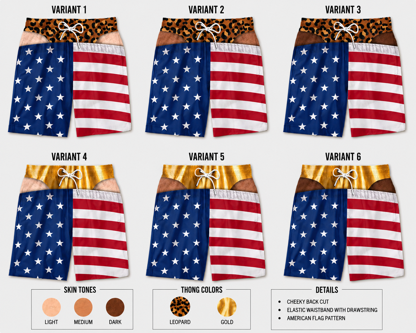Cheeky Shorts designs 1 to 6